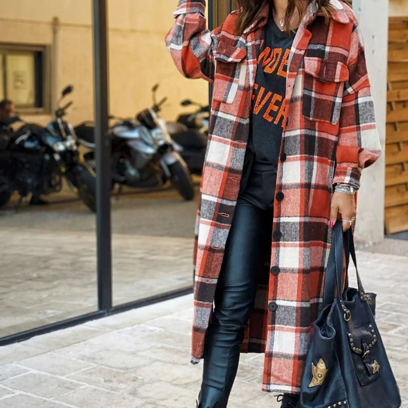 (NWT) Plaid Flannel Shacket Jacket Maxi Length Women - Picture 2 of 5